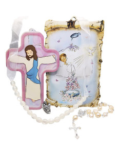 Pochette cadeau naissance ou baptême bébé - Blanc et rose