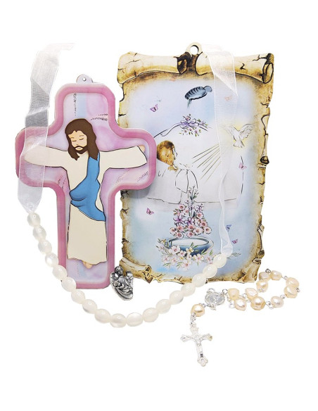 Pochette cadeau naissance ou baptême bébé - Blanc et rose