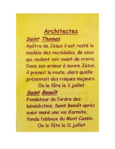 Carte de prière pour architectes – Saint Thomas et saint Benoît