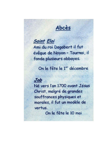 Carte de prière Abcès – Saint Éloi et Job