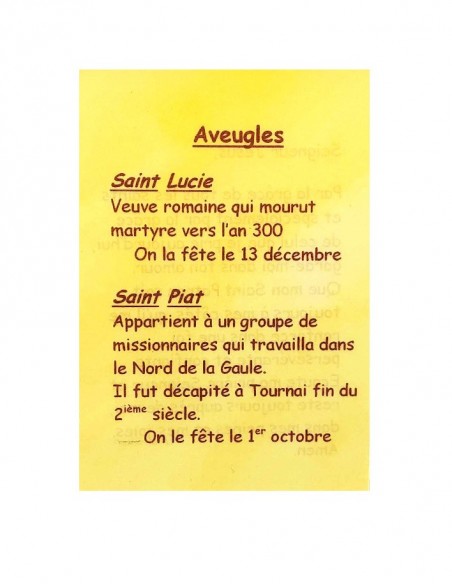 Gebedskaart voor uw patroonheilige - Blinden