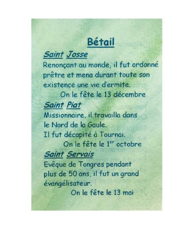Livestock Prayer Card – Saints Josse, Piat and Servatius – 7.5 × 10 cm