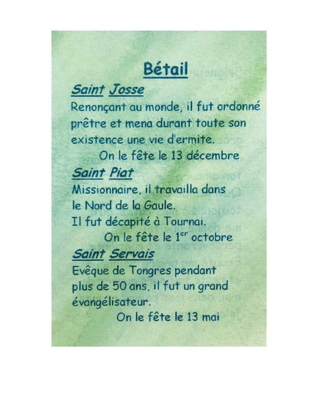 Immaginetta Bestiame – Santi Josse, Piat e Servazio – 7,5 × 10 cm