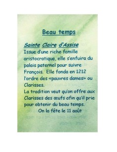 Carte de prière à votre Saint Patron - Beau temps