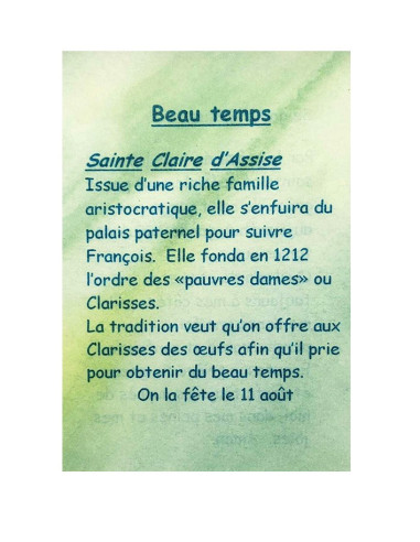 Tarjeta de oración a su santo patrón - Buen tiempo