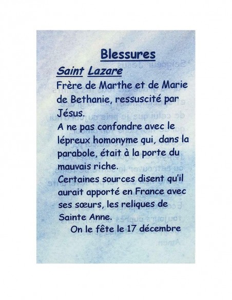 Carte de prière à votre Saint Patron - Blessures