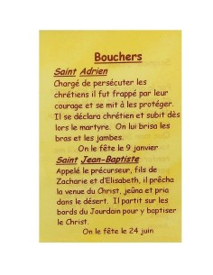 Carte de prière à votre Saint Patron - Bouchers
