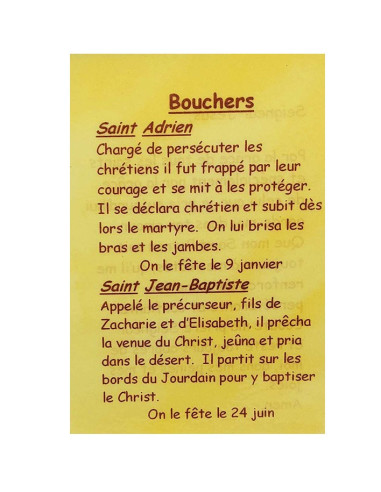 Carte de prière à votre Saint Patron - Bouchers