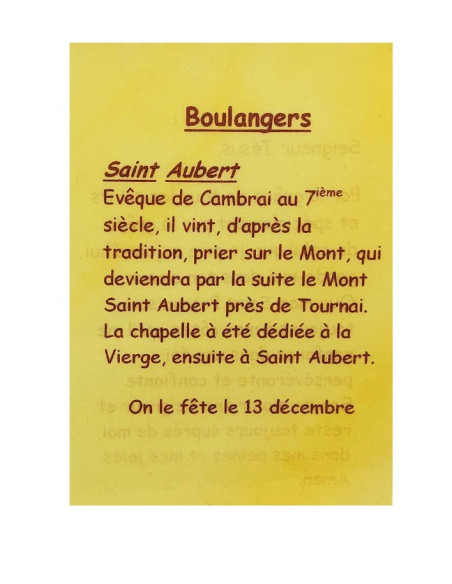 Carte de prière pour boulangers – Saint Aubert – 7,5 × 10 cm