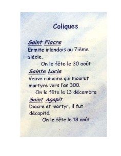 Carte de prière à votre Saint Patron - Coliques