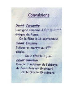 Carte de prière à votre Saint Patron - Convulsions