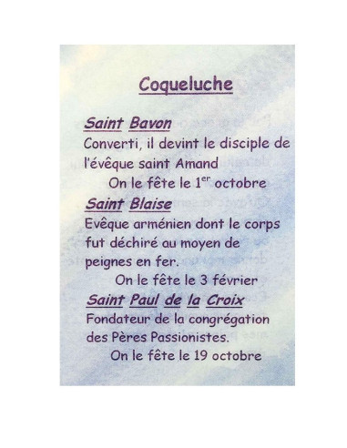Whooping Cough Prayer Card – Bavo, Blaise and Paul of the Cross