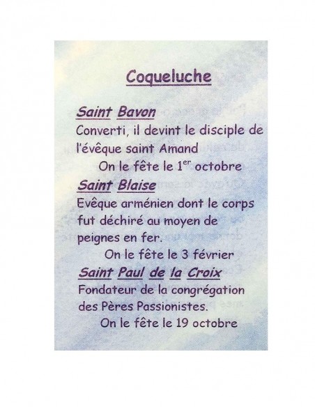 Prayer card to your patron saint - Whooping cough