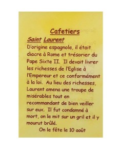 Carte de prière à votre Saint Patron - Cafetiers