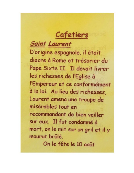 Tarjeta de oración Cafeteros – San Lorenzo – 7,5 × 10 cm