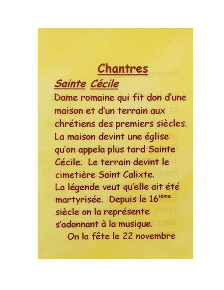 Cantors’ prayer card – St Cecilia – French text