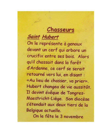 Tarjeta de oración a su santo patrón - Cazadores
