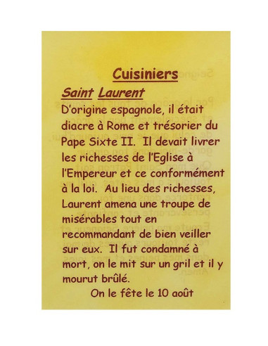 Biglietto di preghiera al vostro santo patrono - Cuochi