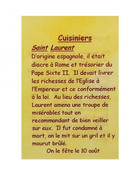 Prayer card to your patron saint - Cooks