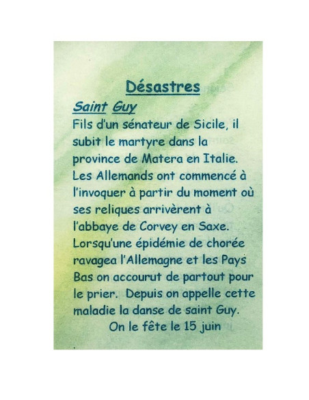 Carte de prière à votre Saint Patron - Désastres