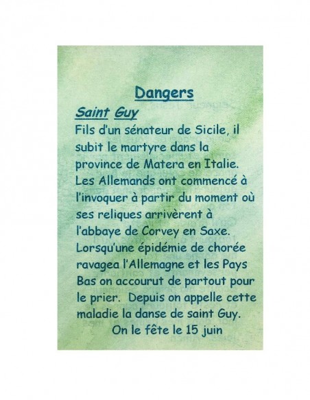 Carte de prière à votre Saint Patron - Dangers