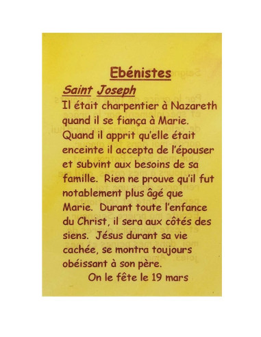 Carte de prière à votre Saint Patron - Ebénistes