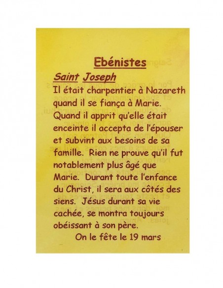 Gebetskarte für Ihren Schutzpatron - Tischler