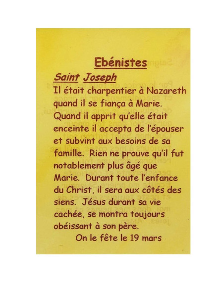 Prayer card to your patron saint - Cabinetmakers