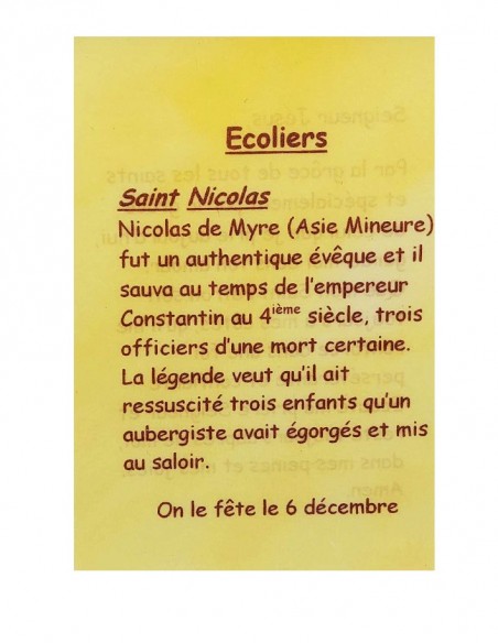 Prayer card to your patron saint - Schoolchildren