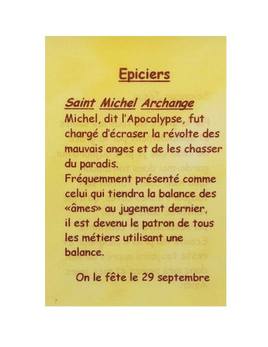 Tarjeta de oración Tenderos – San Miguel Arcángel – 7,5 × 10 cm