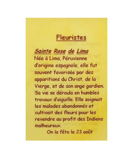 Carte de prière à votre Saint Patron - Fleuristes