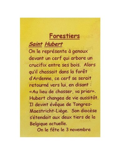 Gebedskaart Boswachters – Heilige Hubertus – Franse tekst