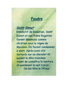 Carte de prière à votre Saint Patron - Foudre