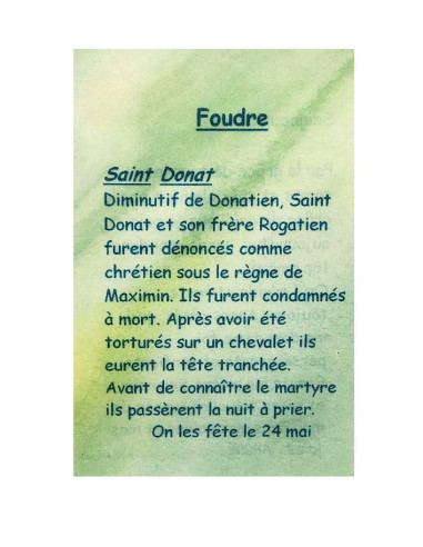 Lightning Prayer Card – Saint Donatus – 7.5 × 10 cm