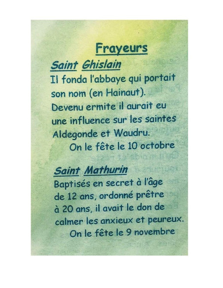 Carte de prière Frayeurs – Saints Ghislain et Mathurin