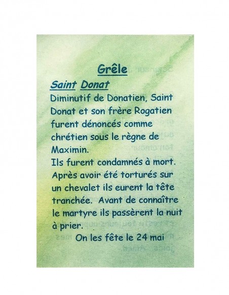 Carte de prière à votre Saint Patron - Grêle