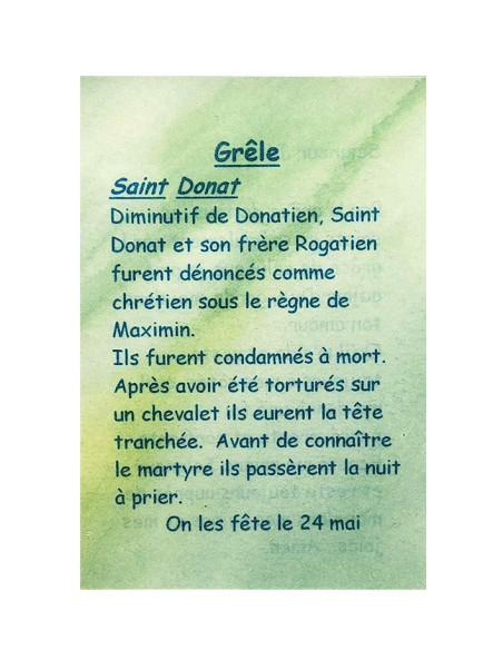 Tarjeta de oración a su santo patrón - Granizo