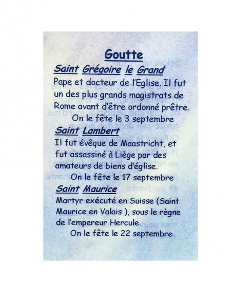 Carte de prière à votre Saint Patron - Goutte