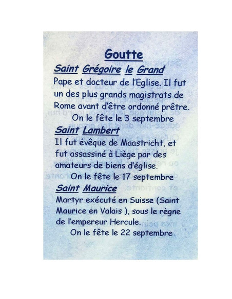 Gebetskarte Gicht – Gregor der Große, Lambert und Mauritius