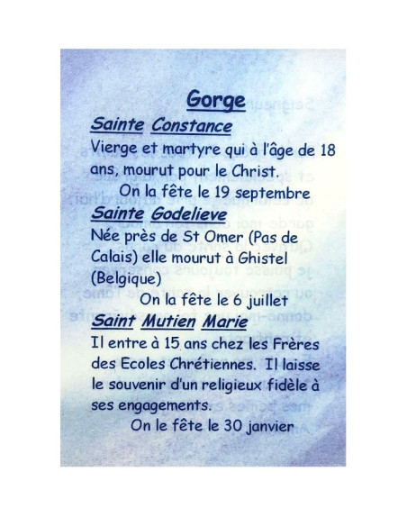 Throat prayer card – Constance, Godelieve and Mutien-Marie
