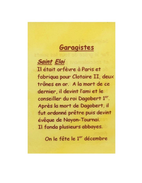 Tarjeta de oración a su santo patrón - Mecánicos