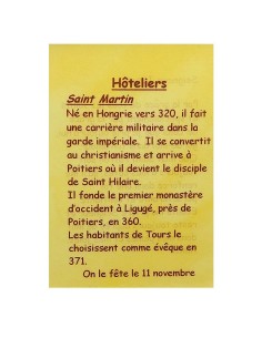 Carte de prière à votre Saint Patron - Hôteliers