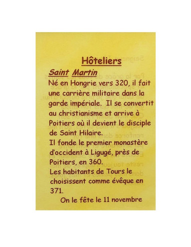 Carte de prière Hôteliers – Saint Martin – 7,5 × 10 cm