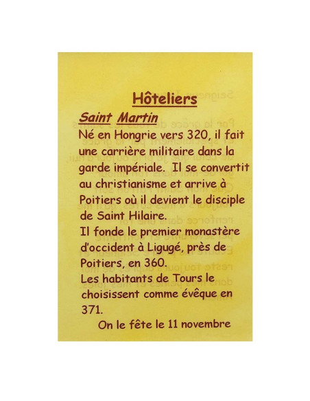 Gebedskaart Hoteliers – Heilige Martinus – 7,5 × 10 cm