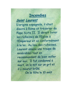 Tarjeta de oración a su santo patrón - Incendios