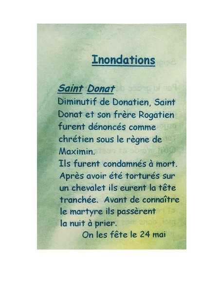 Tarjeta de oración a su santo patrón - Inundaciones