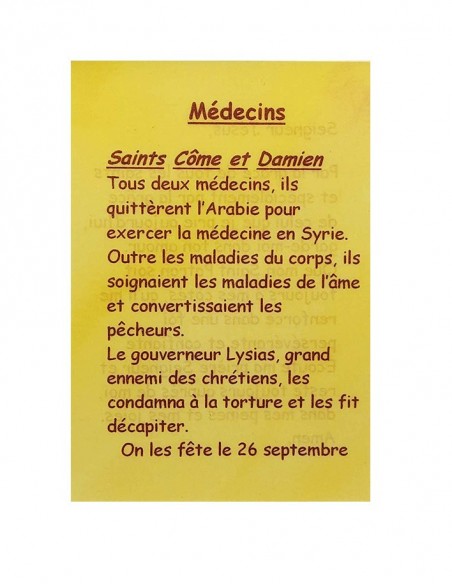Carte de prière à votre Saint Patron - Médecins