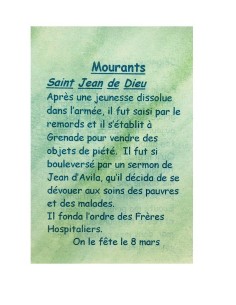 Carte de prière à votre Saint Patron - Mourants