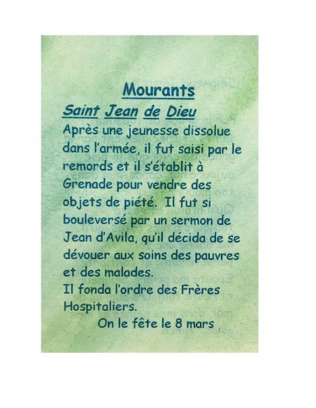 Carte de prière à votre Saint Patron - Mourants