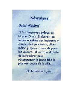 Carte de prière à votre Saint Patron - Névralgies